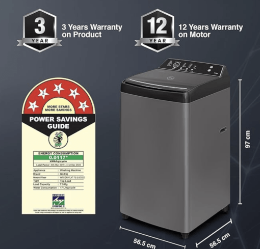 Godrej 7.5 Kg 5 Star With 360 W Powermaxx Motor wash Fully-Automatic Top Load Washing Machine With 26 Flexi Wash Programs (WTEON VLVT 75 5.0 FDTN MTBK, Metallic Black) - Image 4